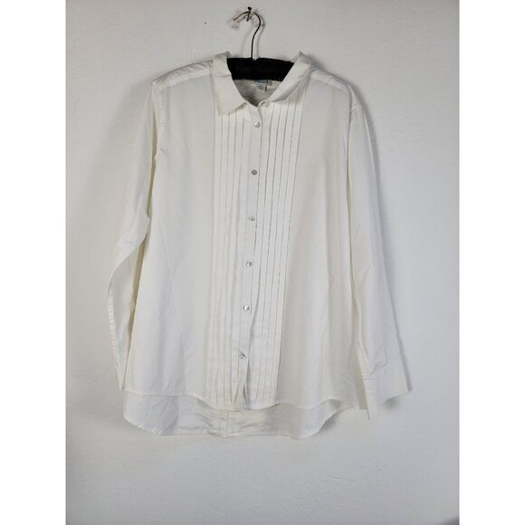 Sundance Womens White Button-Up Pleated Front Shirt XXL 100% Cotton Classic Fit - Picture 1 of 7